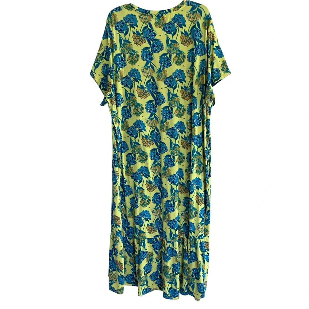 Lug Swing Dress Womens 3X Yellow Blue Floral Tiered Ruffle Hem Pockets Recycled - Picture 3 of 10